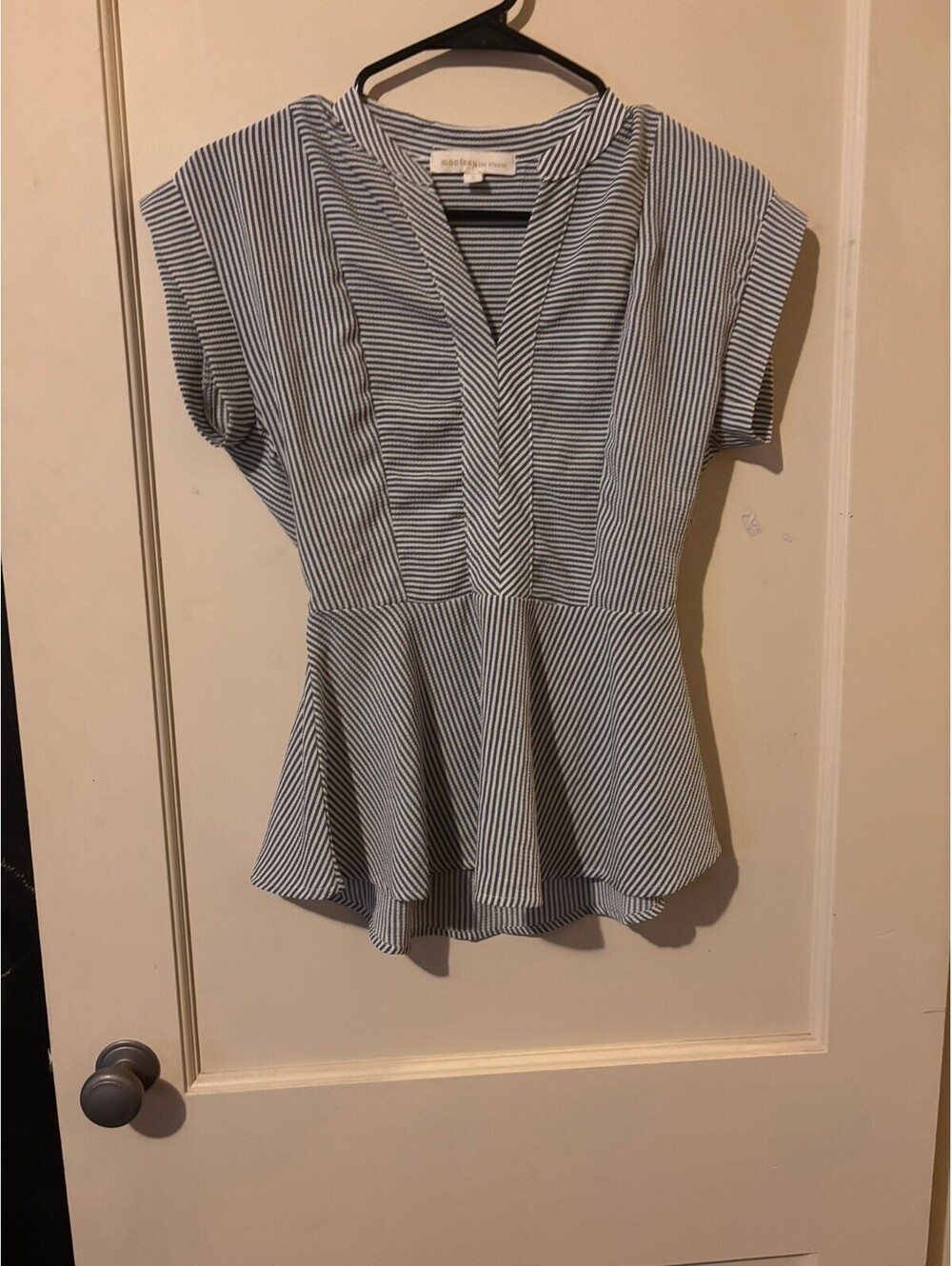 Monteau Los Angeles Striped Peplum Blouse Size Small